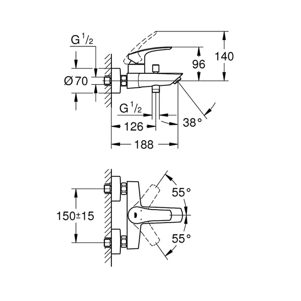 Baterie cada - dus Grohe Eurosmart New crom monocomanda [2]