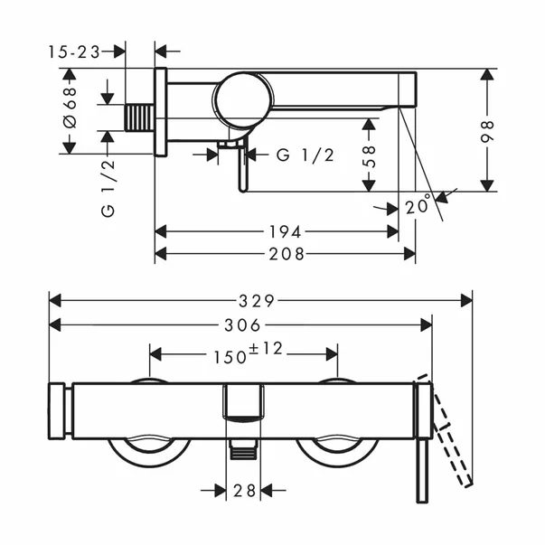 Baterie cada - dus Hansgrohe Finoris crom monocomanda [2]