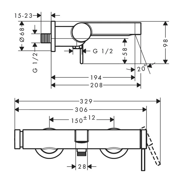 Baterie cada - dus Hansgrohe Finoris negru monocomanda [3]