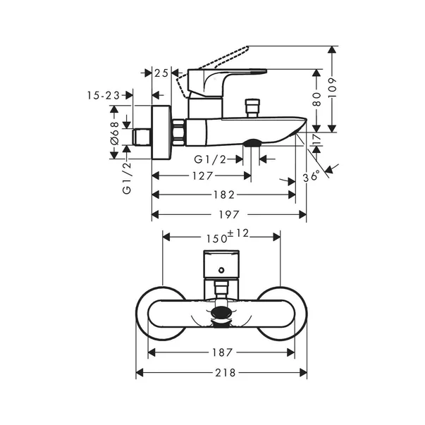Baterie cada - dus Hansgrohe Rebris E monocomanda negru mat [2]