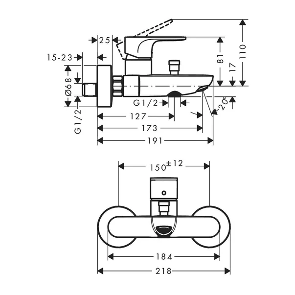 Baterie cada - dus Hansgrohe Rebris S monocomanda negru mat [2]
