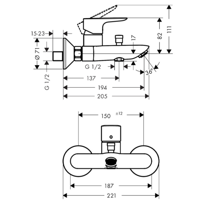 Baterie cada-dus Hansgrohe, Talis E, crom [3]