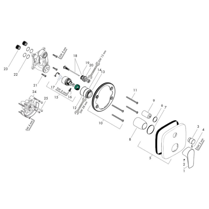 Baterie cada - dus Hansgrohe, Talis E, incastrata, parte vizibila, auriu lucios [3]