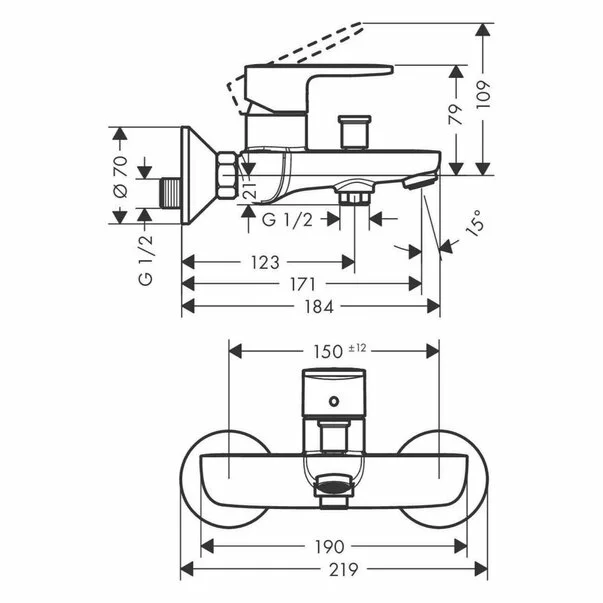 Baterie cada - dus Hansgrohe Vernis Blend monocomanda crom lucios [2]