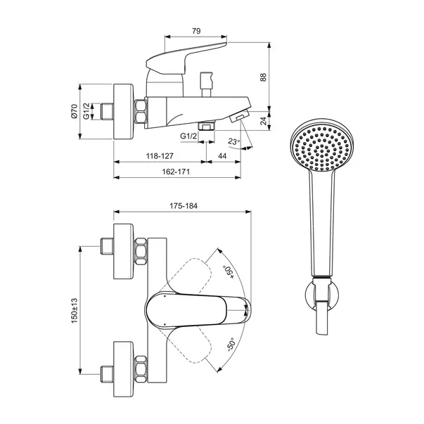 Baterie cada - dus Ideal Standard Ceraflex crom lucios cu set de dus [9]