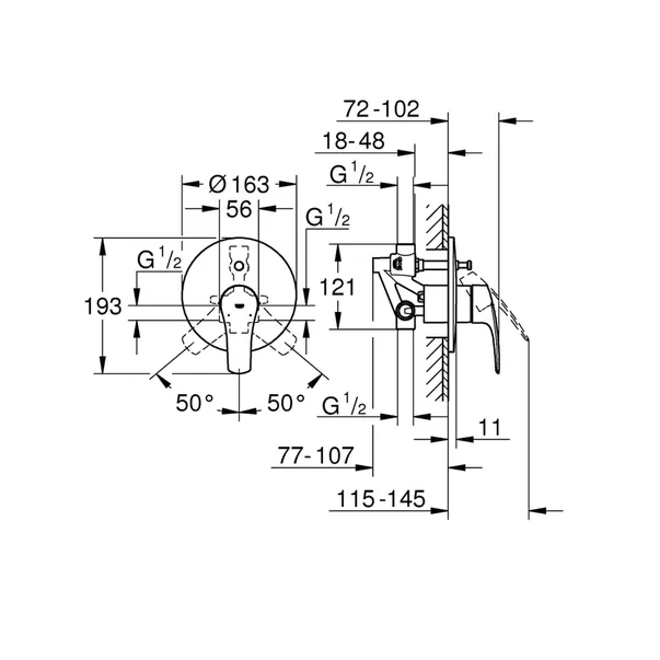 Baterie cada - dus incastrata Grohe Eurosmart New cu corp incastrat crom [2]