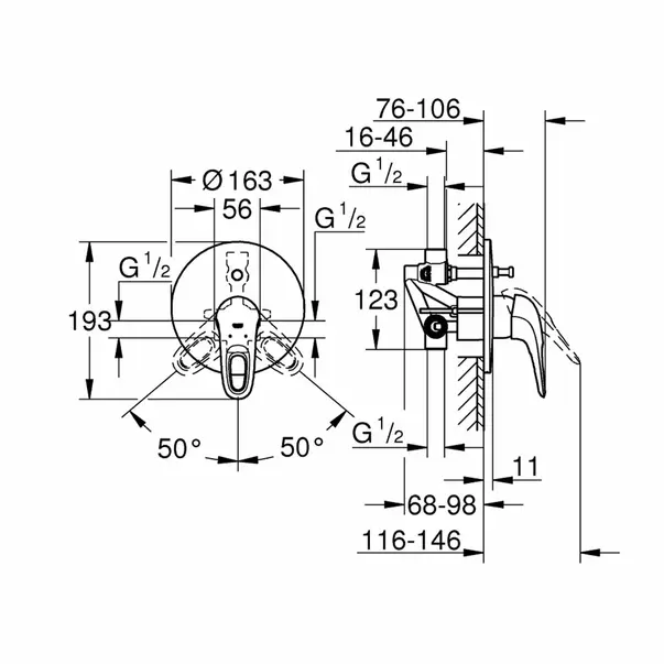 Baterie cada - dus incastrata Grohe Eurostyle crom lucios cu corp incastrat [3]