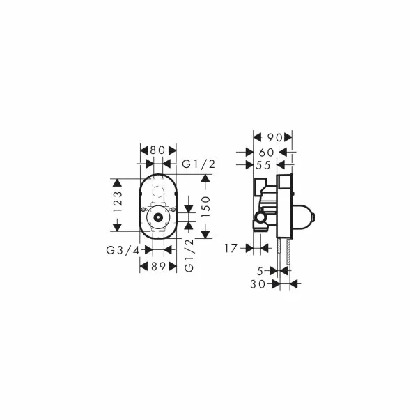 Baterie cada - dus incastrata Hansgrohe Logis cu corp incastrat crom lucios [3]