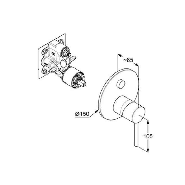 Baterie cadă-duș Kludi, Bozz, încastrată, parte vizibilă, negru mat [2]
