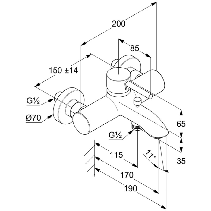 Baterie cada - dus, Kludi, Bozz, pe perete, negru mat [2]