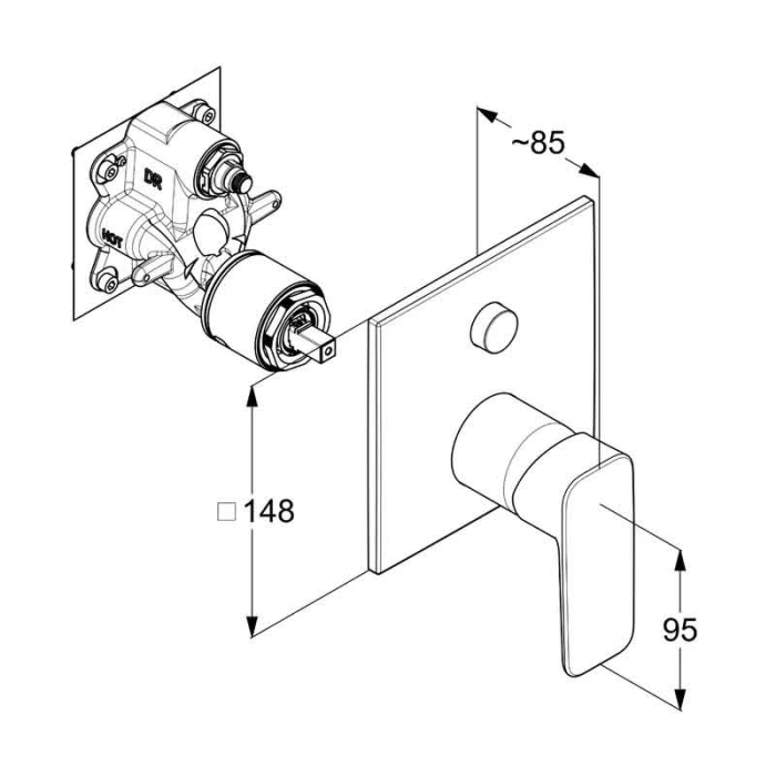 Baterie cadă - duș, Kludi, Pure & Style, montaj încastrat, parte vizibilă, crom [2]