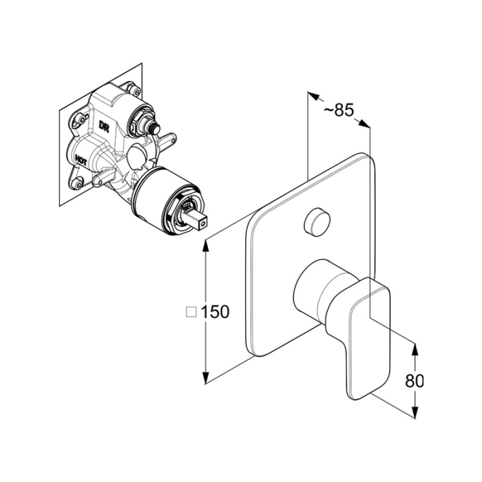 Baterie cadă-duș Kludi, Renon, incastrată, parte vizibilă, crom [2]
