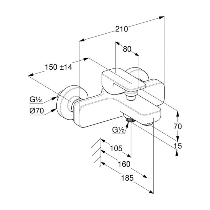 Baterie cadă-duș Kludi, Renon, montaj pe perete, brushed gold [2]