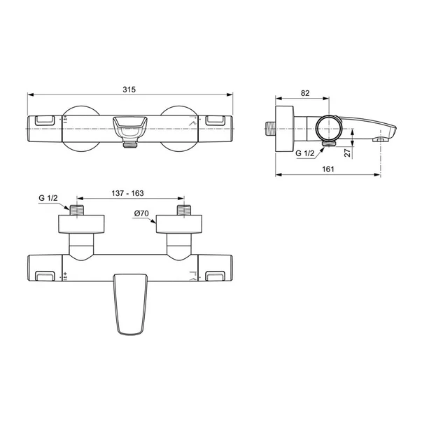 Baterie cada - dus termostatata Ideal Standard Ceratherm T25 negru mat [2]
