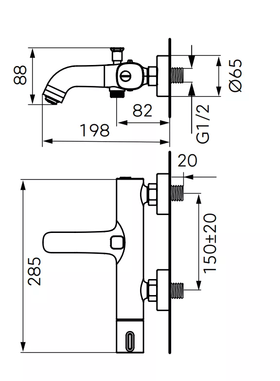 Baterie cada FDesign Meandro FD1-MDR-1-11, 1/2'', aparenta, diverter, anti-calcar, crom [2]