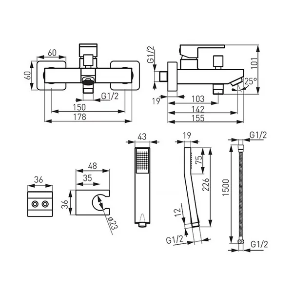 Baterie cada Ferro Zicco cu set de dus [2]
