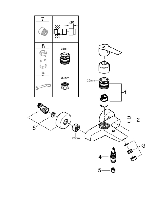 Baterie cada Grohe 242062432, 0.8 bar, 188 mm, 223 mm, 2 orificii instalare, 1/2 dimensiune racord, Negru [7]