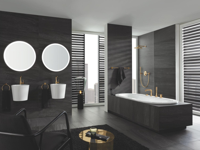 Baterie cada Grohe 25251GL1, Essence, pe cada, set dus, lucios, auriu [4]