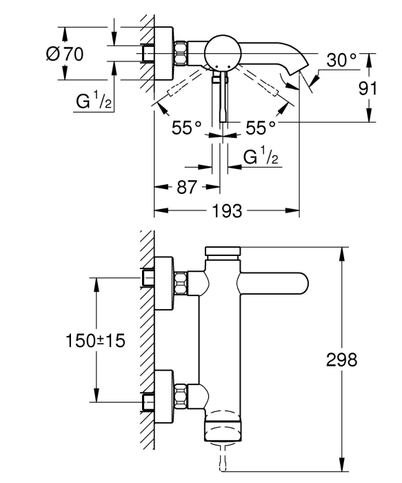 Baterie cada Grohe 33624DC1, Essence, 1/2'', aparenta, mat, otel satinat [2]