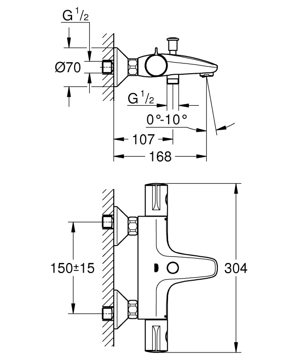 Baterie cada Grohe 34576000, 1 bar, 2 orificii instalare, 1/2 dimensiune racord, 1/2 dimensiune racord furtun, Crom [2]
