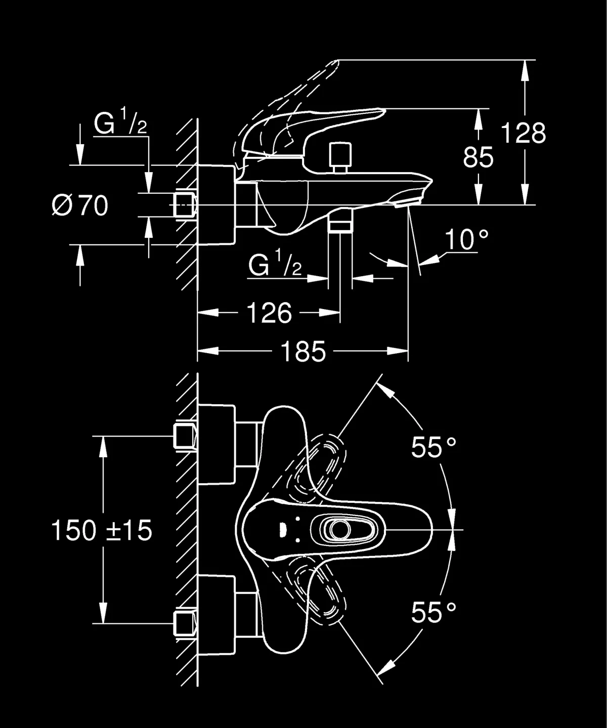 Baterie cada Grohe Eurostyle 33591LS3, 1/2'', monocomanda, cartus ceramic, diverter, protectie reflux, alb [4]