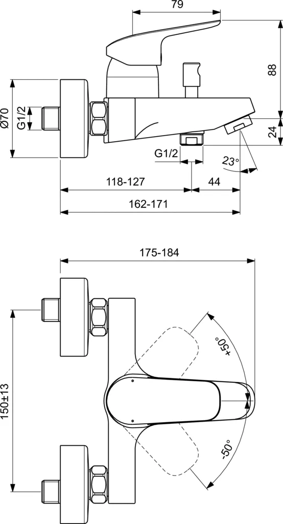 Baterie cada Ideal Standard Ceraflex B1721, 1/2'', aparenta, monocomanda, diverter, cartus ceramic, crom [4]