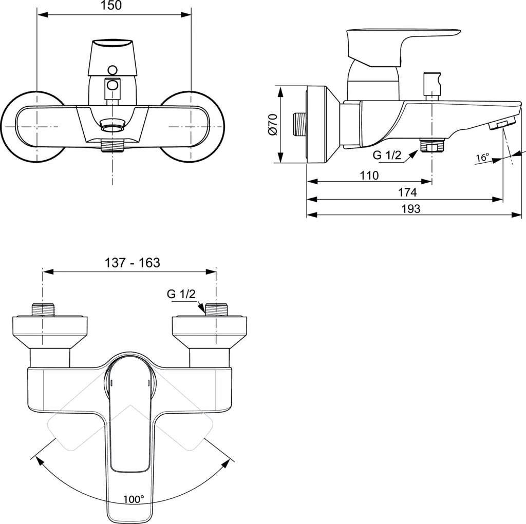 Baterie cada Ideal Standard Connect Air A7033, 1/2'', aparenta, monocomanda, diverter, limitator, crom [2]