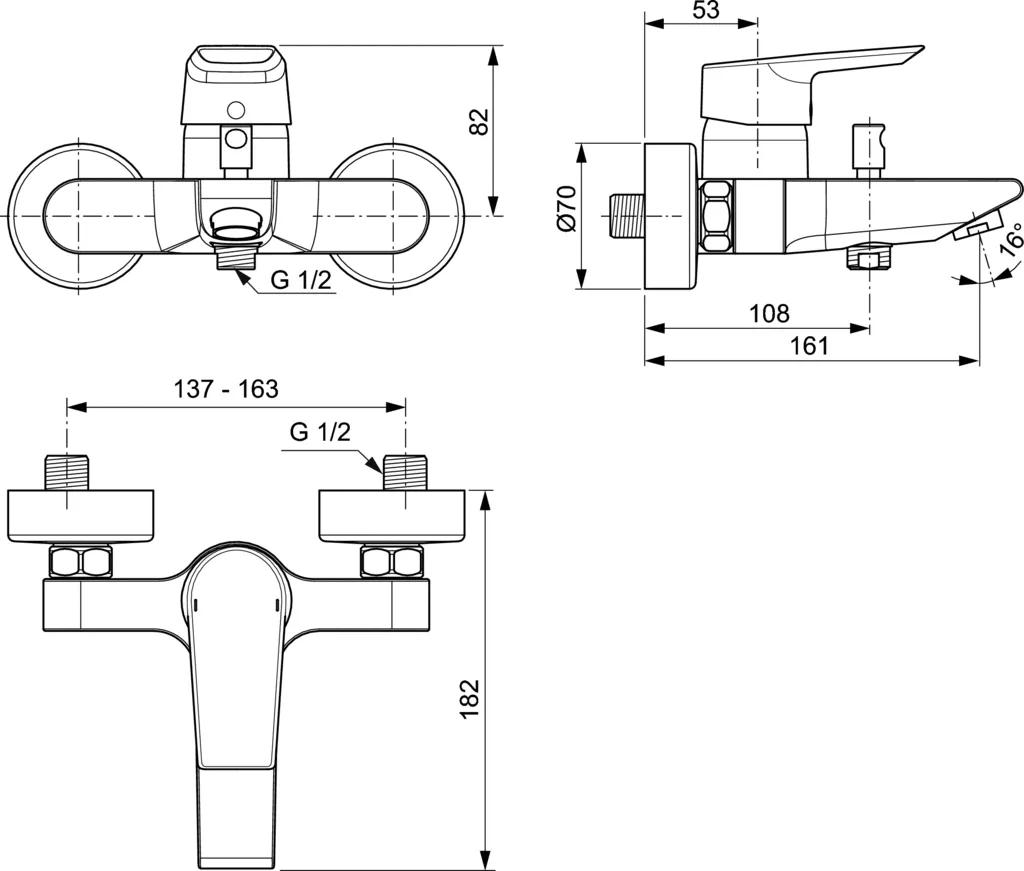 Baterie cada Ideal Standard Tesi A6583, 1/2'', aparenta, monocomanda, diverter, cartus ceramic, limitator, crom [2]
