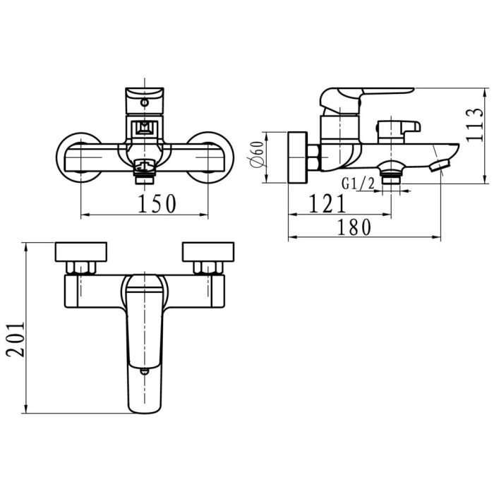 Baterie cada sau dus culoare negru cu montaj pe perete, Ferro Tina [2]