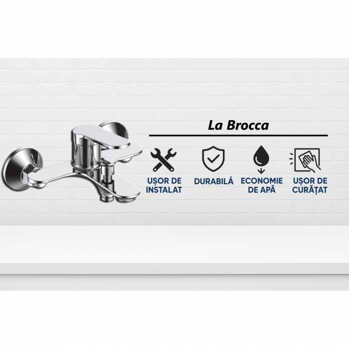 Baterie cada si dus, Ferrara, La Brocca MILANO P700C305, Monocomanda, Design slim, Montaj pe perete, Economie de apa, Silentioasa, Usor de curatat si instalat, alama sanitara, Finisaj crom [2]