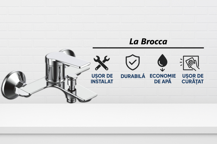 Baterie cada si dus La Brocca ROMA P800C305, Monocomanda, Design slim, Montaj pe perete, Economie de apa, Silentioasa, Usor de curatat si instalat, alama sanitara, Finisaj crom [2]