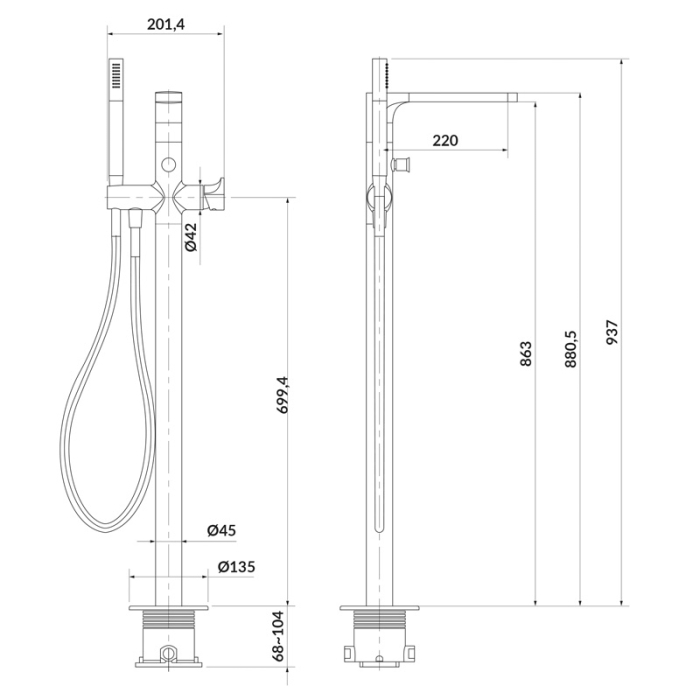 Baterie cada stativa Cersanit Inverto, 2 functii, cartus ceramic, para de dus inclusa, auriu [2]