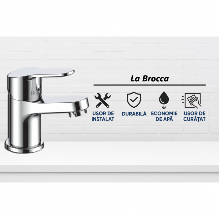 Baterie chiuveta baie La Brocca NAPOLI P300D105, Monocomanda, Racorduri incluse, Economie de apa, Silentioasa, Usor de curatat si instalat, alama sanitara, Finisaj crom [2]