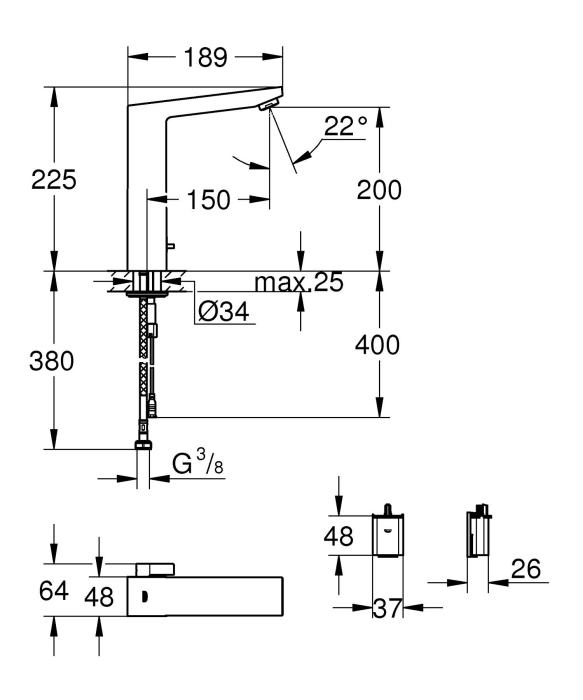 Baterie cu senzor Grohe 36441000, lavoar senzor Eurocube E, pentru lavoar, montaj pe blat, pe lavoar, crom [7]