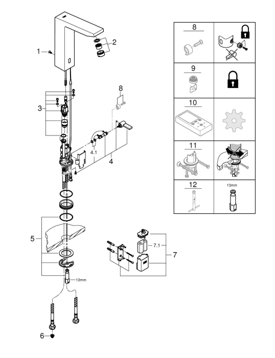 Baterie cu senzor Grohe 36441000, lavoar senzor Eurocube E, pentru lavoar, montaj pe blat, pe lavoar, crom [8]