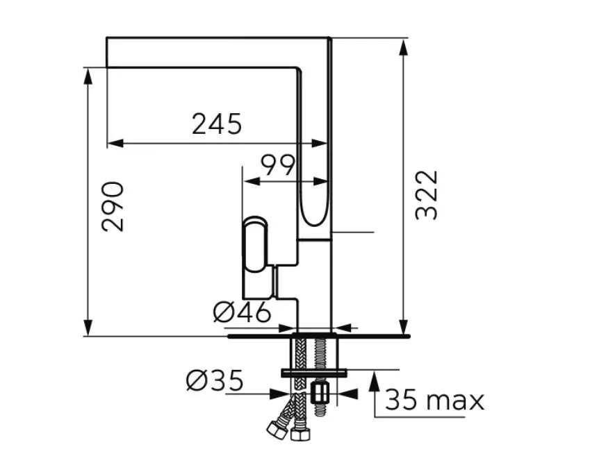 Baterie de bucatarie FDesin Zaffiro FD1-ZFR-4-25, 3/8'', tip L, pipa inalta, pivotanta, mat, negru / cupru [2]