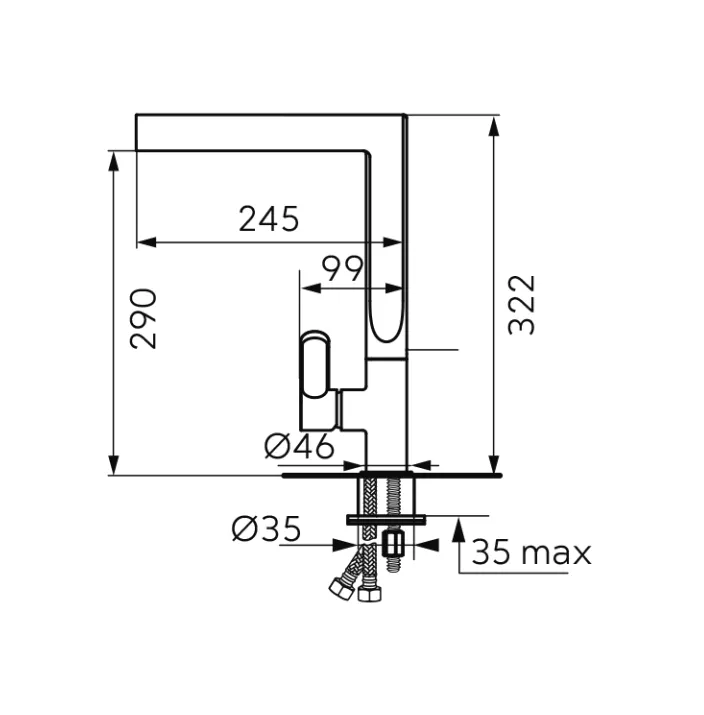 Baterie de bucatarie FDesin Zaffiro FD1-ZFR-4-33, 3/8'', tip L, pipa inalta, pivotanta, mat, alb [2]