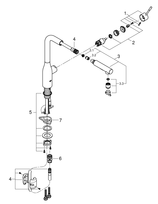 Baterie de bucatarie Grohe 30270AL0, Essence, 3/8'', pipa inalta, tip L, dus extractabil, 2 functii, pivotanta, mat [6]
