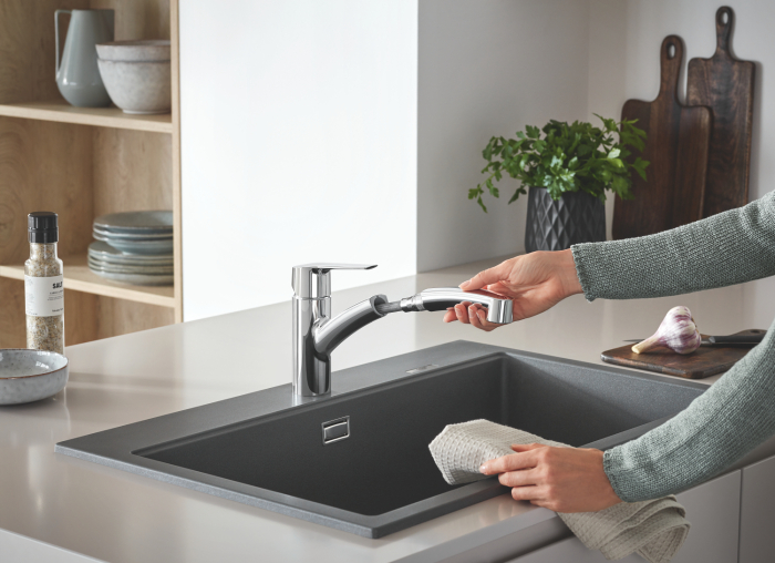 Baterie de bucatarie Grohe 30531001, 1 bar, 185 mm, 227 mm, 1 orificii instalare, 2 sprayuri, 90 unghi pivotare, Crom [2]