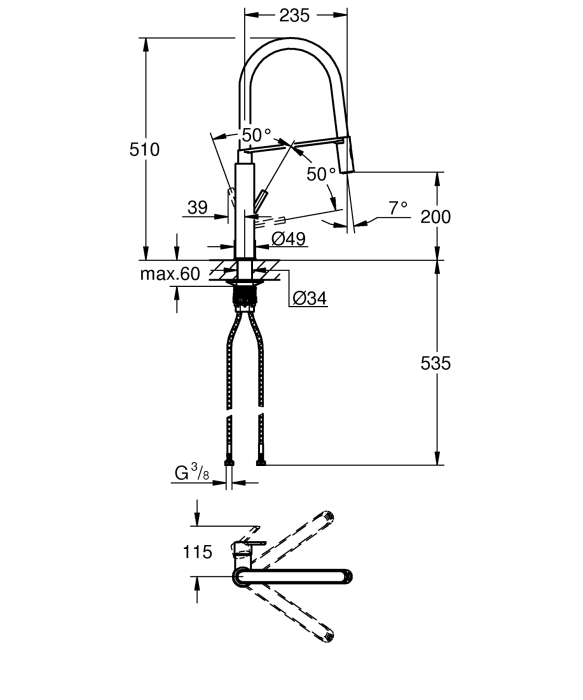 Baterie de bucatarie Grohe 31489000, 1 bar, 510 mm, 235 mm, 1 orificii instalare, 2 sprayuri, 360 unghi pivotare, Crom [9]