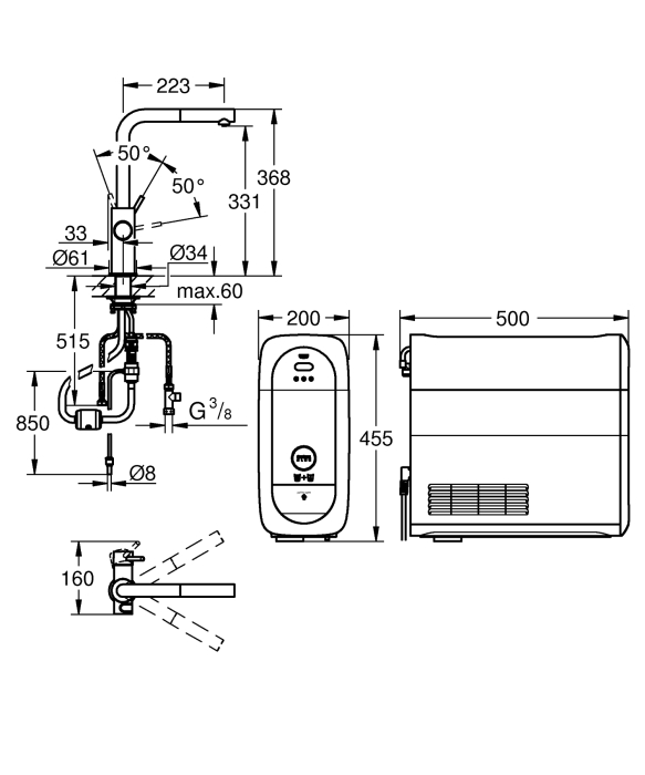 Baterie de bucatarie Grohe 31539DC0, Blue Home, inalta, tip L, filtrare, racire, apa carbogazoasa, dus, mat [9]