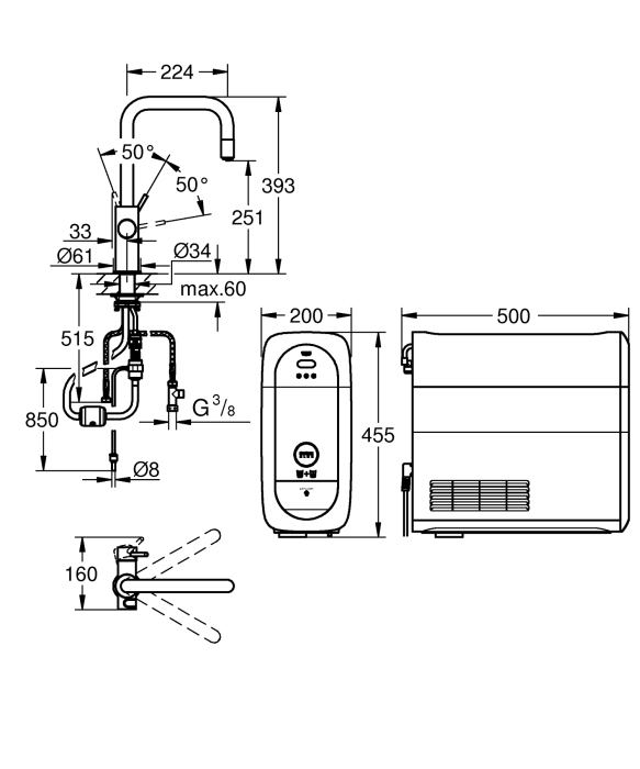 Baterie de bucatarie Grohe 31543DC0, Blue Home, inalta, tip U, filtrare, racire si apa carbogazoasa, Smart, APP [6]