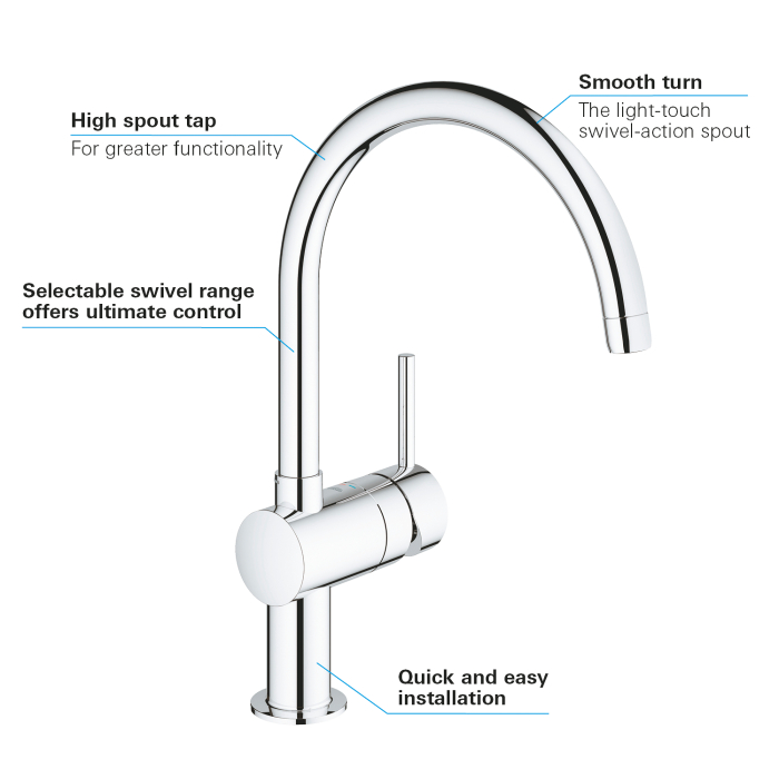 Baterie de bucatarie Grohe 32917000, 1 bar, 356 mm, 223 mm, 1 orificii instalare, 1 sprayuri, 360 unghi pivotare, Crom [3]
