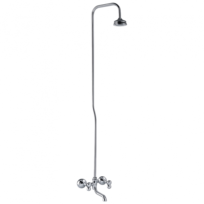 Baterie de cada cu coloana dus Remer Rubinetterie 1000-2000 08Y, comutator, para tip ploaie, 1/2 x 3/4, aerator, crom lucios, alama [2]