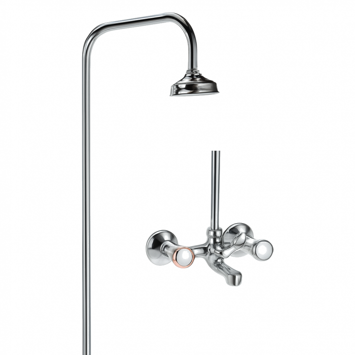 Baterie de cada cu coloana dus Remer Rubinetterie 1000-2000 08Y, comutator, para tip ploaie, 1/2 x 3/4, aerator, crom lucios, alama [1]