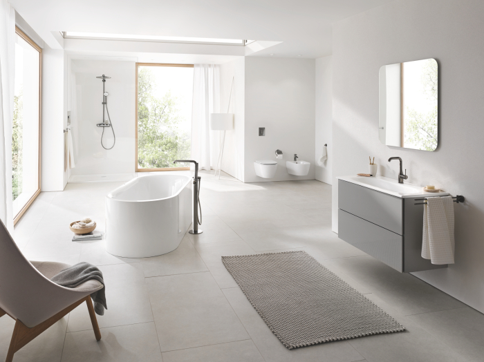 Baterie de cada Grohe 23491A01, Essence, montare pe podea, 1/2'', set de dus, pivotanta, necesita set fixare, lucios [5]