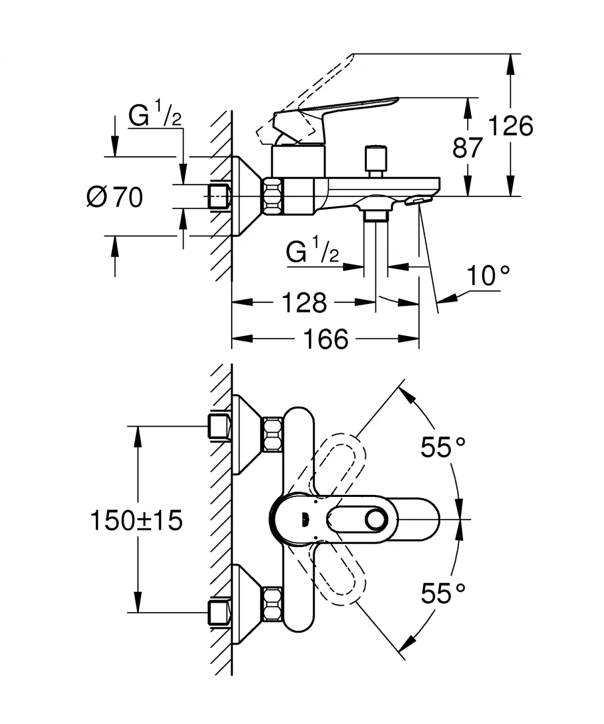Baterie de cada Grohe Bauloop 23603000, 1/2'', aparenta, monocomanda, diverter, cartus ceramic, crom [3]