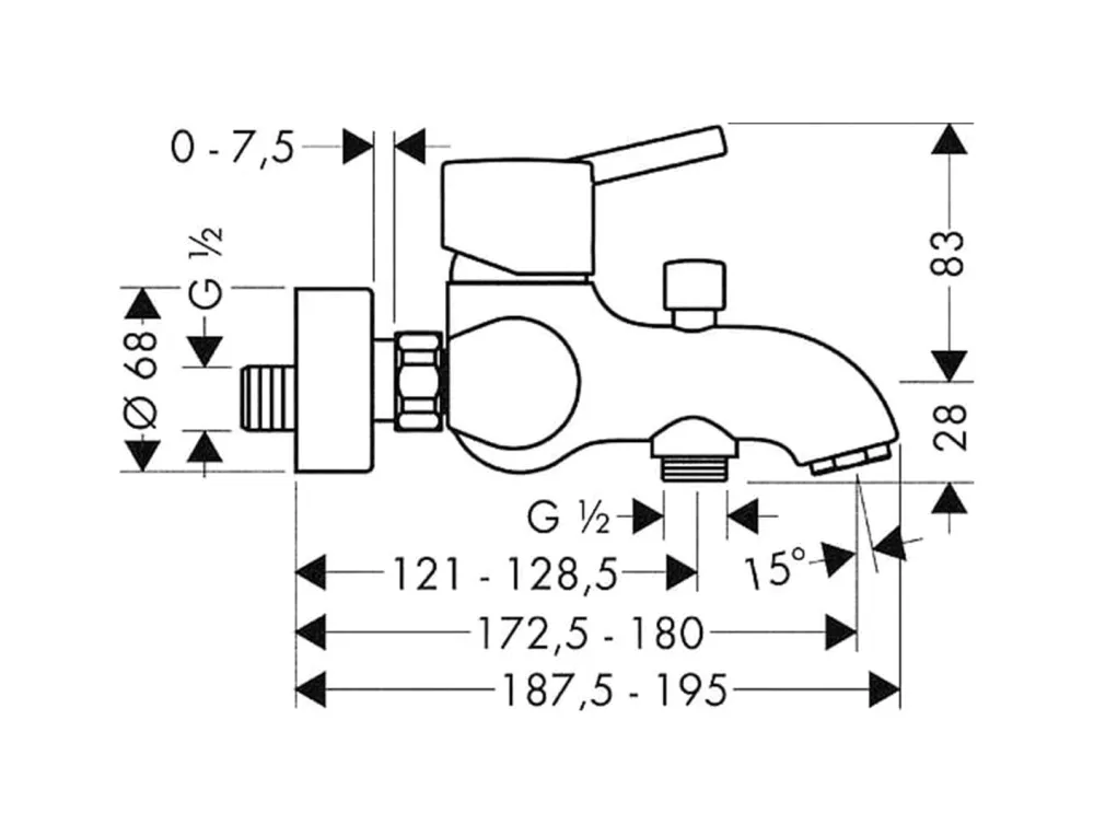 Baterie de cada Hansgrohe Talis S 32420000, 1/2'', aparenta, diverter, monocomanda, cartus ceramic, crom [2]
