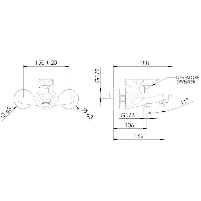 Baterie de cada Remer Rubinetterie Infinity I05, aparenta, monocomanda, comutator dus, finisaj elegant, aerator, cartus ceramic, alama cromata [2]