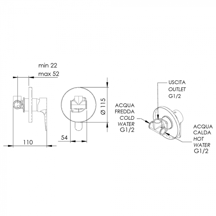 Baterie cada sau dus Remer Winner W30, incastrata, crom lucios, alama [3]